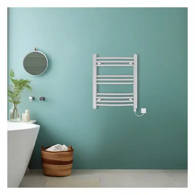 (Chrome, 600x500mm) Bathroom Curved Prefilled Electric Heated Towel Rail Ladder Warmer Radiator