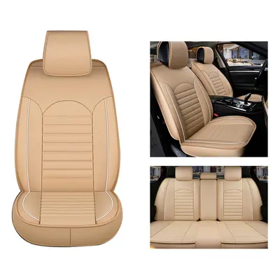 (Beige) Colors Universal PU Wear-resistant Leather Car Seat Mat Cover Breathable Cushion Pad