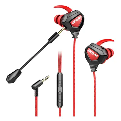 (Black & Red) Wired Gaming Earphone Strereo Dual Dynamic Noise Reduction In-Ear Earbuds 3.5MM Li