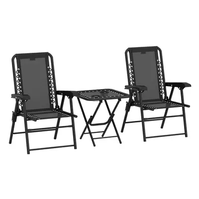 Outsunny Pieces Folding Garden Bistro Set with Cup Holders, Black