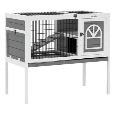 PawHut Wooden Rabbit Hutch, Small Animal House w/ Removable Tray, Openable Roof