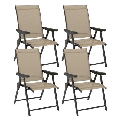 Outsunny 4PCS Folding Chair w/ Breathable Mesh Fabric Seat, Brown