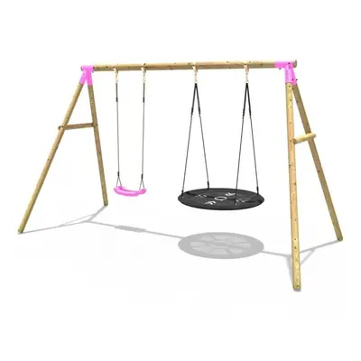 (Pink) Rebo Wooden Garden Swing Set with Standard and Large Nest Swings - Meteorite Pink