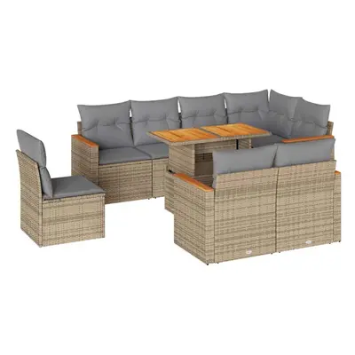 (beige and grey) vidaXL Garden Sofa Set Piece with Cushions Outdoor Sofa Poly Rattan Acacia