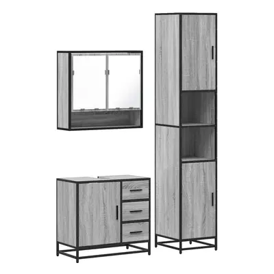 (grey sonoma) vidaXL Piece Bathroom Furniture Set Brown Oak Engineered Wood