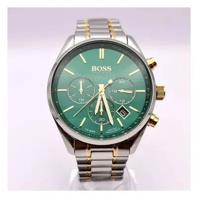 NEW HUGO BOSS CHAMPION HB1513878 SILVER GOLD & GREEN TONE MEN'S WATCH