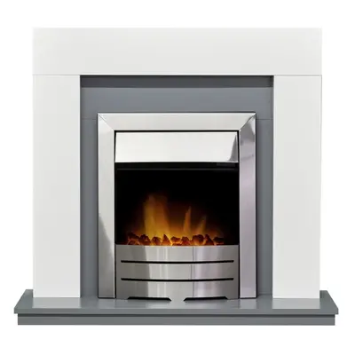 Adam Dakota Fireplace in Pure White & Grey with Colorado Electric Fire in Brushed Steel, Inch