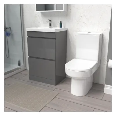 Nes Home 500mm Steel Grey Drawers Basin Vanity & Rimless Close Couple Toilet