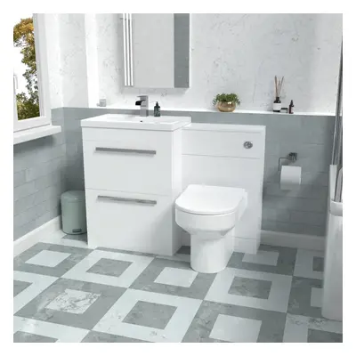 Nes Home 1100mm White Drawers Basin Vanity, WC Unit, Back To Wall Comfort Toilet