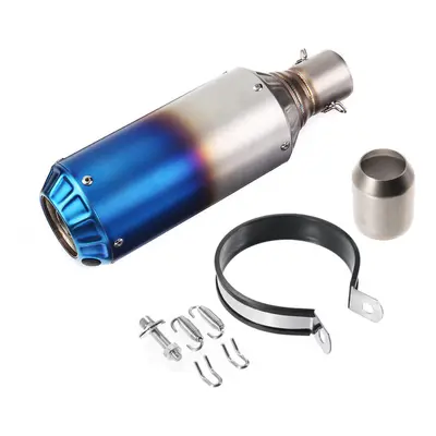 (Blue) 38-51mm Exhaust Muffler Pipe with Silencer Universal Motorcycle Stainless Steel