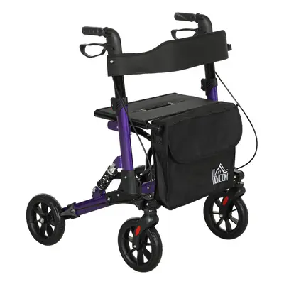 HOMCOM Folding Rollator Walker with Seat, Backrest, Bag, Wheels, Purple