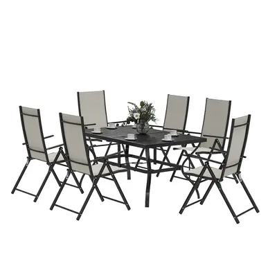 Outsunny PCs Garden Dining Set, Folding Chairs and Metal Top Table, Khaki