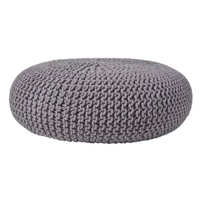 (Grey) Knitted Cotton Large Round Pouffe Footstool x cm