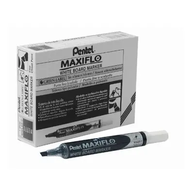 Pentel Maxiflo Dry Wipe Slim Chisel Tip Marker - Black (Pack of 12)