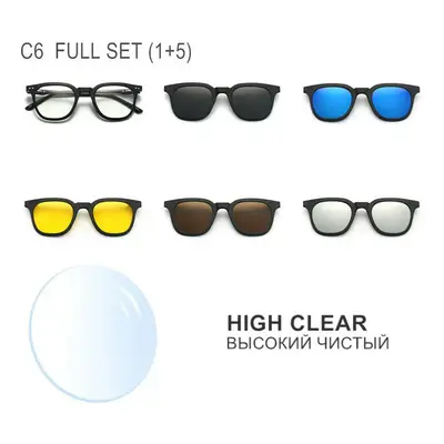 (INDEX 1.67 CUSTOM, HIGH CLEAR LENS C6) Myopia Glasses -0.5 to -10 With Sunglasses Clip Men Wome