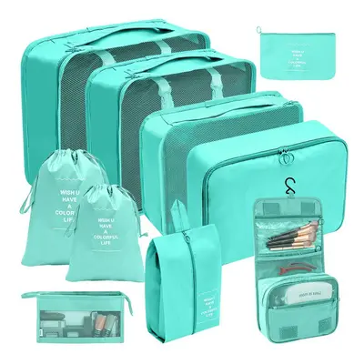 (Ten piece set of bright blue, suit) Hot Selling Amazon Waterproof Travel Storage Bag Set Of 70-