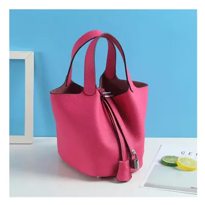 (Rose red (head layer cowhide), large) New Litchi Pattern Casual Dish, Bag Leather, Fashion Vers