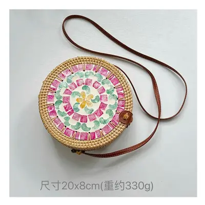 (Shell shoulder bag-green rose red) Vietnam Aki Rattan Woven INS Wind Round Color Shell Stitchin