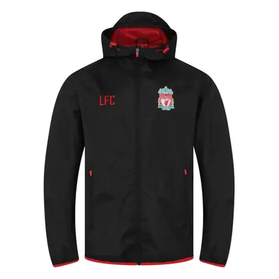 (Black Peak Hood, Medium) Liverpool FC Official Football Gift Mens Shower Jacket Windbreaker