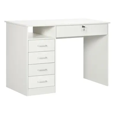 HOMCOM Computer Desk Writing Desk with Five Drawers for Home Office White