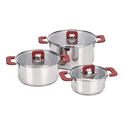 3-Piece Stainless Steel Space Saving Induction Cookware Set - Casserole with Stackable Lid, Soft