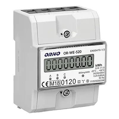 WE-520 Electricity Meter DIN rail for 3-phase systems with MID certificate, 0.25A - 80A.3 x 230V