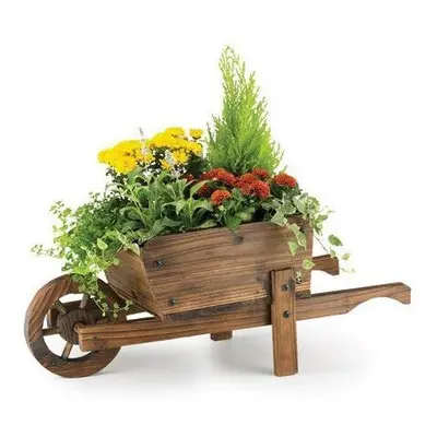 Rustic Ornamental Wooden Wheelbarrow Planter Garden Outdoor