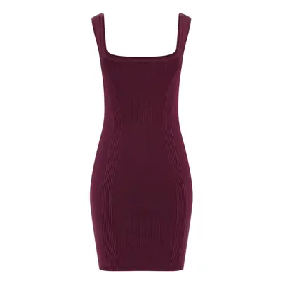 GUESS Women's Sleeveless Square Neck Lucia Rib Dress Black Cherry