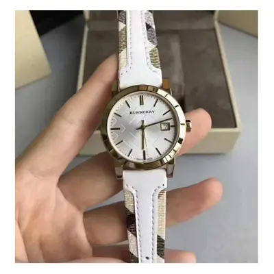 BURBERRY BU9110 WOMEN'S WATCH WHITE STRAP WHITE DIAL GOLD CASE