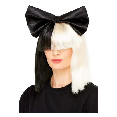 Smiffys Two Tone Popstar Wig Black & White with Bow & Fringe Icons &