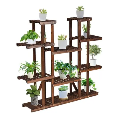 9 Tier Wood Plant Stand Carbonized Plants Display Rack Flower Shelf