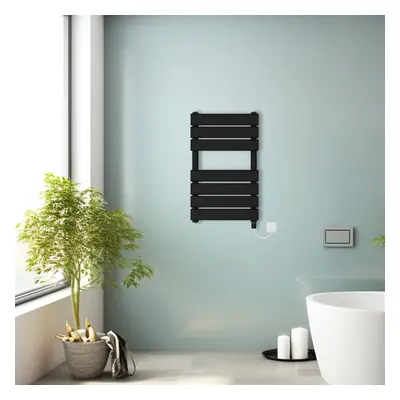 (Black, 650x400mm) Prefilled Electric Heated Towel Rail Radiator Flat Panel Warmer Ladder