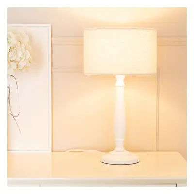 ValueLights Victoria Cream Boucle Shade White Wood Floor Lamp & Bulb