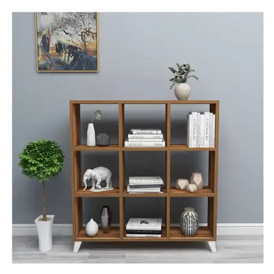 (Walnut) Cube Square Bookcase With Legs Cabinet Storage