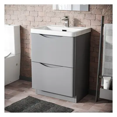 Merton 600mm Freestanding Modern Matte Grey MDF Vanity with Basin