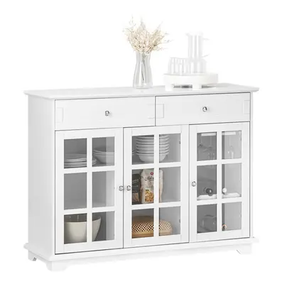 SoBuy FSB77-W Kitchen Sideboard with Drawers and Glass Doors