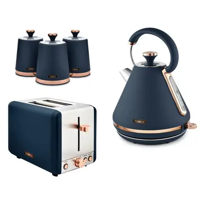 Tower Cavaletto Midnight Blue Kettle Slice Toaster Canisters Set