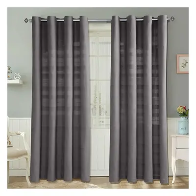 (W 167cm x Drop 228cm, Charcoal Grey) Cotton Rajput Ribbed Curtain Pair