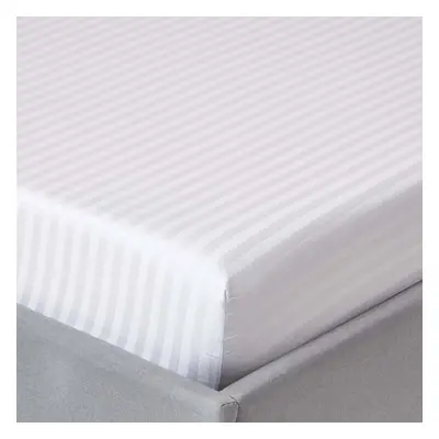 (Double, White) Egyptian Cotton Satin Stripe Fitted Sheet TC