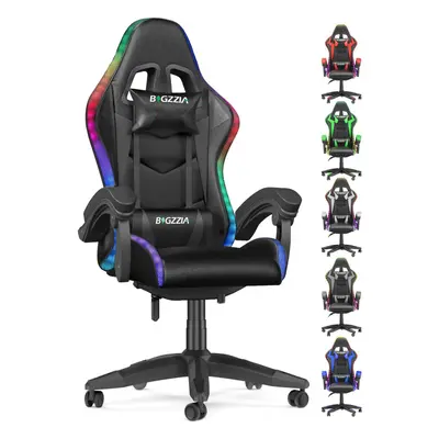 (Black) Ergonomic Gaming Chair With LED Lighting Effects