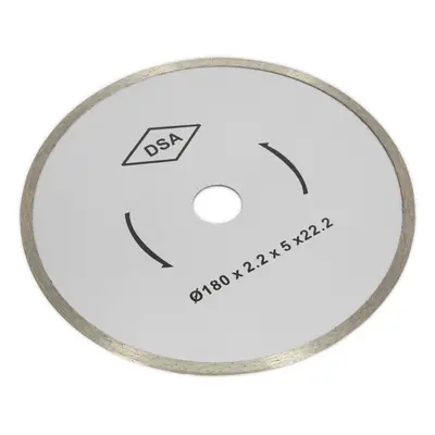 180mm x 22mm Bore Diamond Porcelain Tile Cutting Blade - Continuous Rimmed Disc