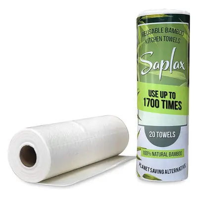 Saplax Reusable Bamboo Kitchen Paper Towels - 100% Natural Bamboo - Super Absorbent, Biodegradab