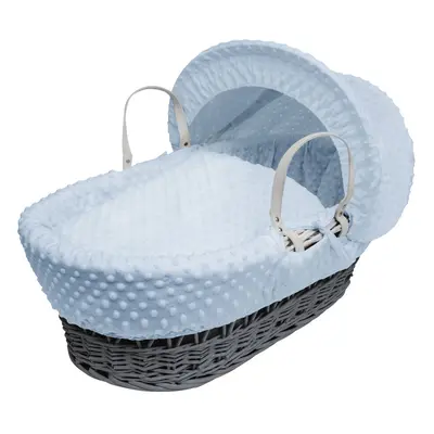 Blue Dimple Grey Wicker Moses Basket With Mattress And Padded Liner