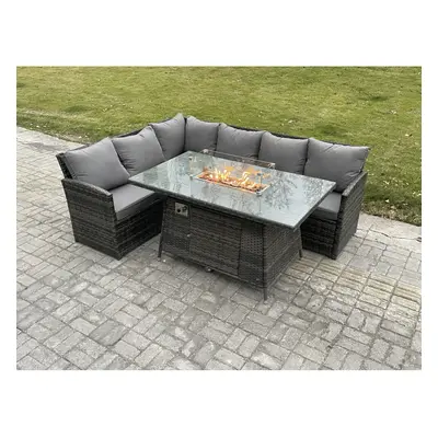 Fimous Rattan Garden Furniture High Back Corner Sofa Gas Fire Pit Dining Table Sets Gas Heater S