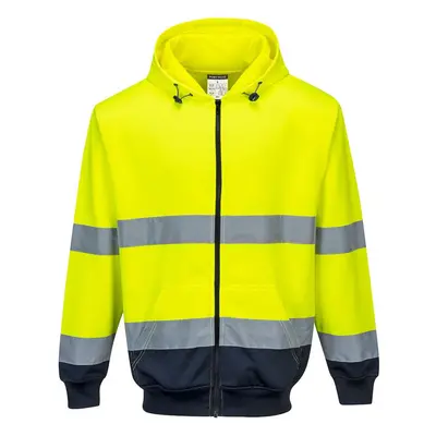 (M, Yellow/Navy) Portwest Mens Contrast Hi-Vis Full Zip Hoodie