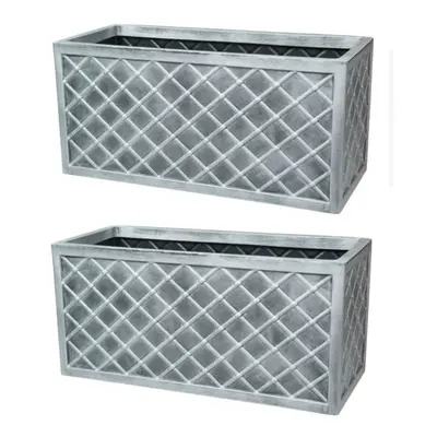 2x Lazio Trough Patio Planter Garden Plastic Pewter Grey 70cm x 33cm