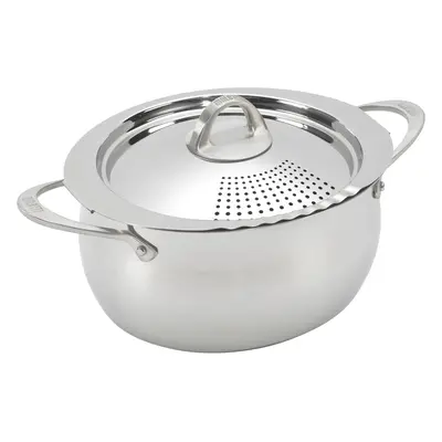 Bialetti Oval Quart Multi-Pot with Strainer Lid, whole pasta, corn, lobster, Stainless Steel