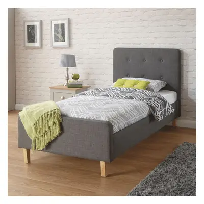 (Single) Home Source Ashbourne Fabric Upholstered Low End Bed Frame - Grey