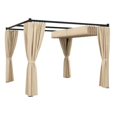 Outsunny x 3(m) Pergola with Retractable Roof and Curtains, Beige