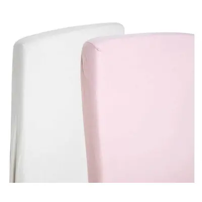 2x Cot 100% Cotton Jersey Fitted Sheet x 60cm Mattress 1x White & 1x Pink